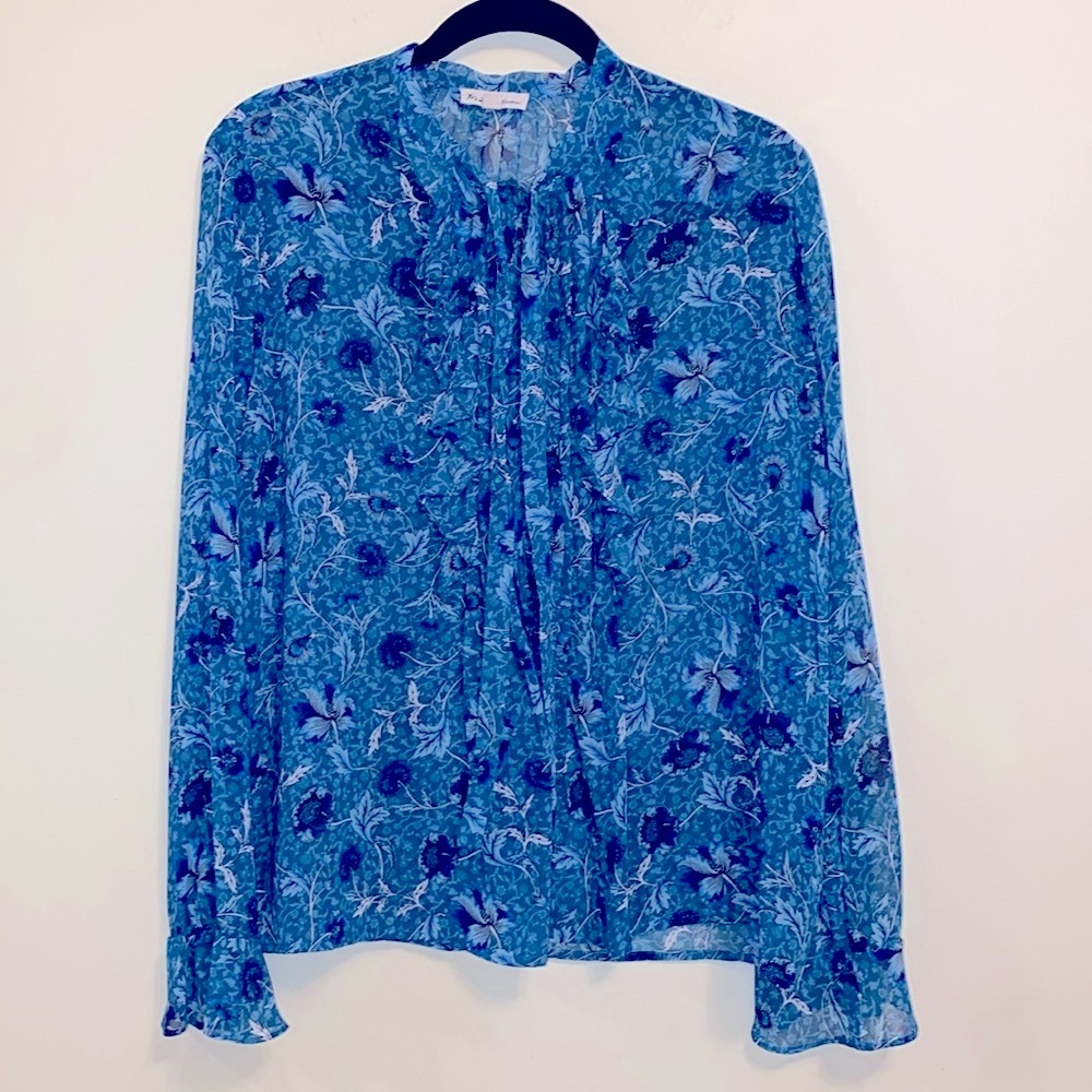 For Love And Lemons Blue Floral Blouse Top Size Small